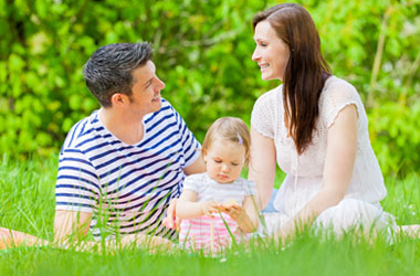 family sitting in grass